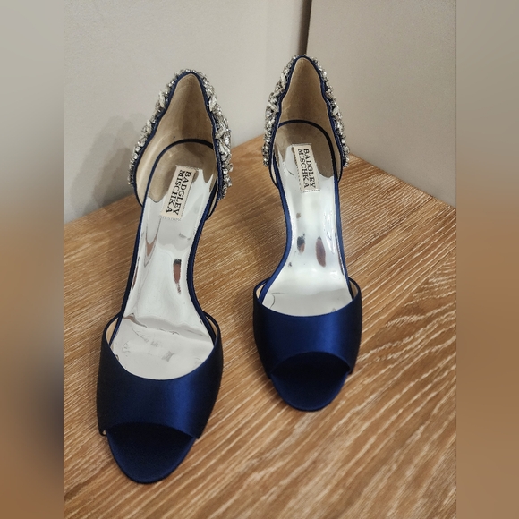 mishka badgley heels navy color satin size 10 - Picture 2 of 11